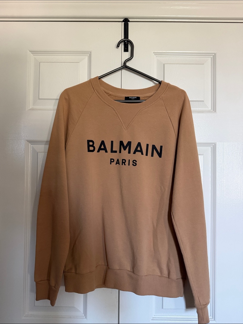 Balmain Camel Crewneck Sweatshirt with Black Logo